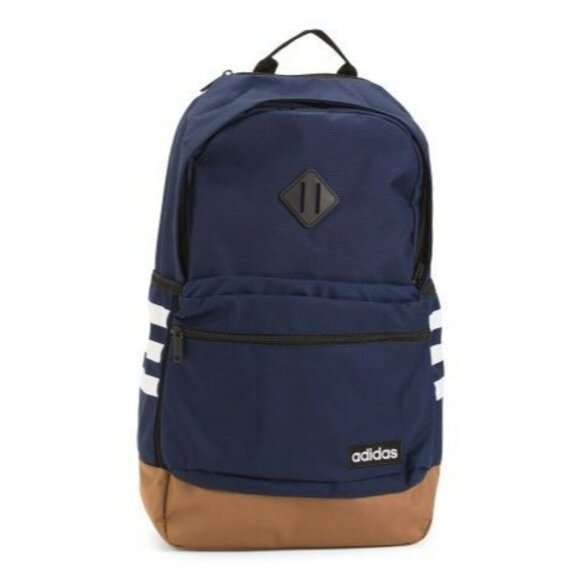 Adidas Classic Navy 3 Stripe Backpack Front Zip Pocket & Side Mesh Pockets Bag - Picture 1 of 16